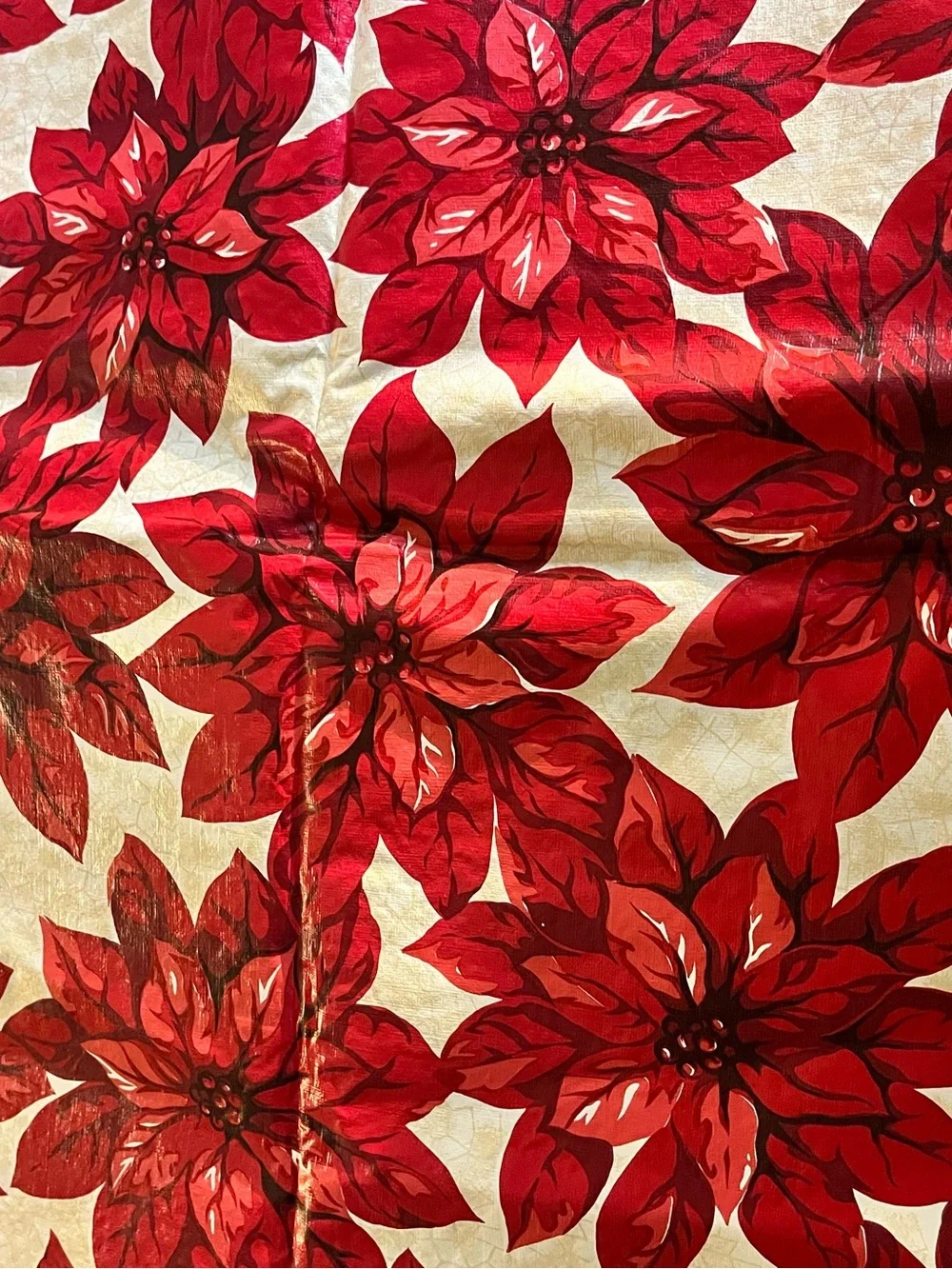 Vintage 90’s Christmas Poinsettia Flower Tablecloth Linen Cover Kitchen 51x51